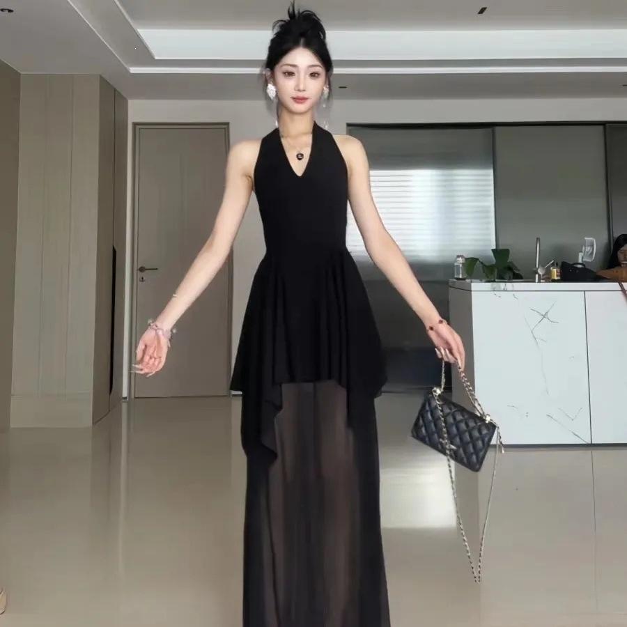 Celebrity Style Sexy V-neck Neck Dress Women's Design Sense Fashion Temperament Waist Dress Skirt Irregular Long Dress