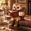 Owl Figurines for Bookshelf 2Pcs Reading Resin Figurines, Sitting Edge Statue with Glasses Cute Animal Statues Mantel & Book, Vintage Rustic