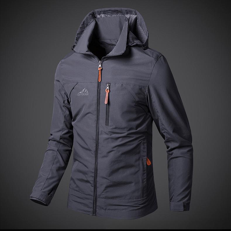 Spring and Autumn Thin Jacket Chest Breathable Port Can Be Removed Hooded Young and Middle-aged Large Size Breathable Men's Jacket