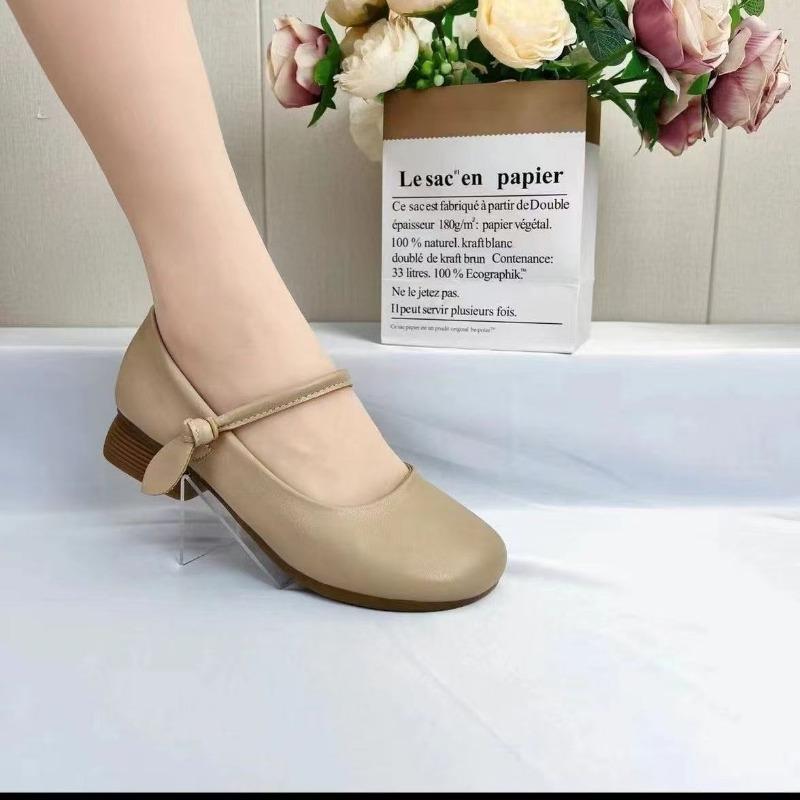 Spring and Autumn Soft Leather Soft-soled Single Shoes Women's Leather Shoes New Shoes Comfortable Jane Shoes Shallow Mouth Mary Jane Shoes