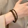 Silver Beads Tiger Eye Stone Beaded Bracelet - Luxurious High-End Retro Handwear for Autumn/Winter Layered Wearing Hand Chain