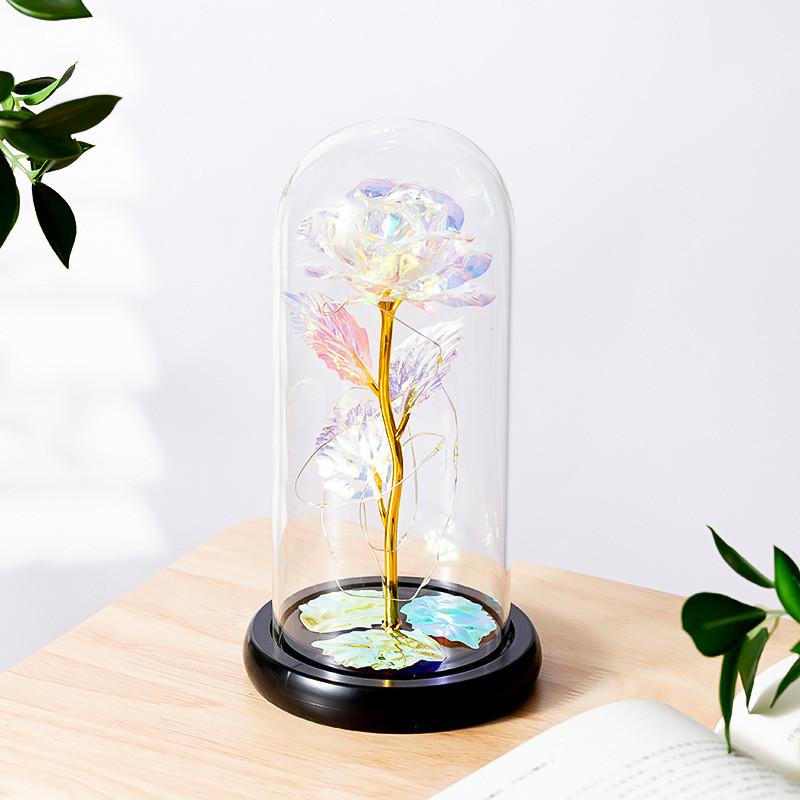 Romantic Rose Forever Flower In Dome Led Light Valentine Day Birthday Gift Decor