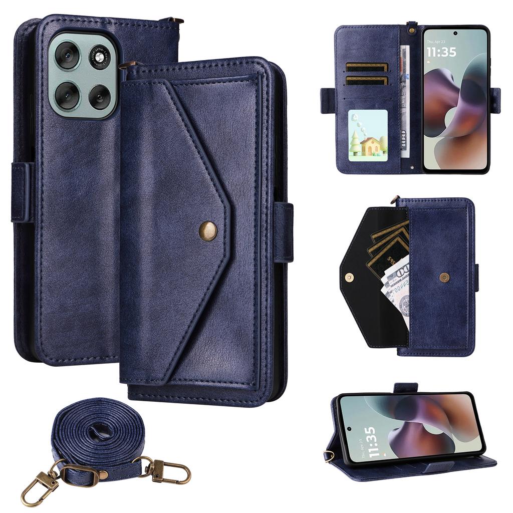 For Motorola Moto G56 5G Leather Case Magnetic Closure Wallet Stand Phone Cover with Crossbody Strap