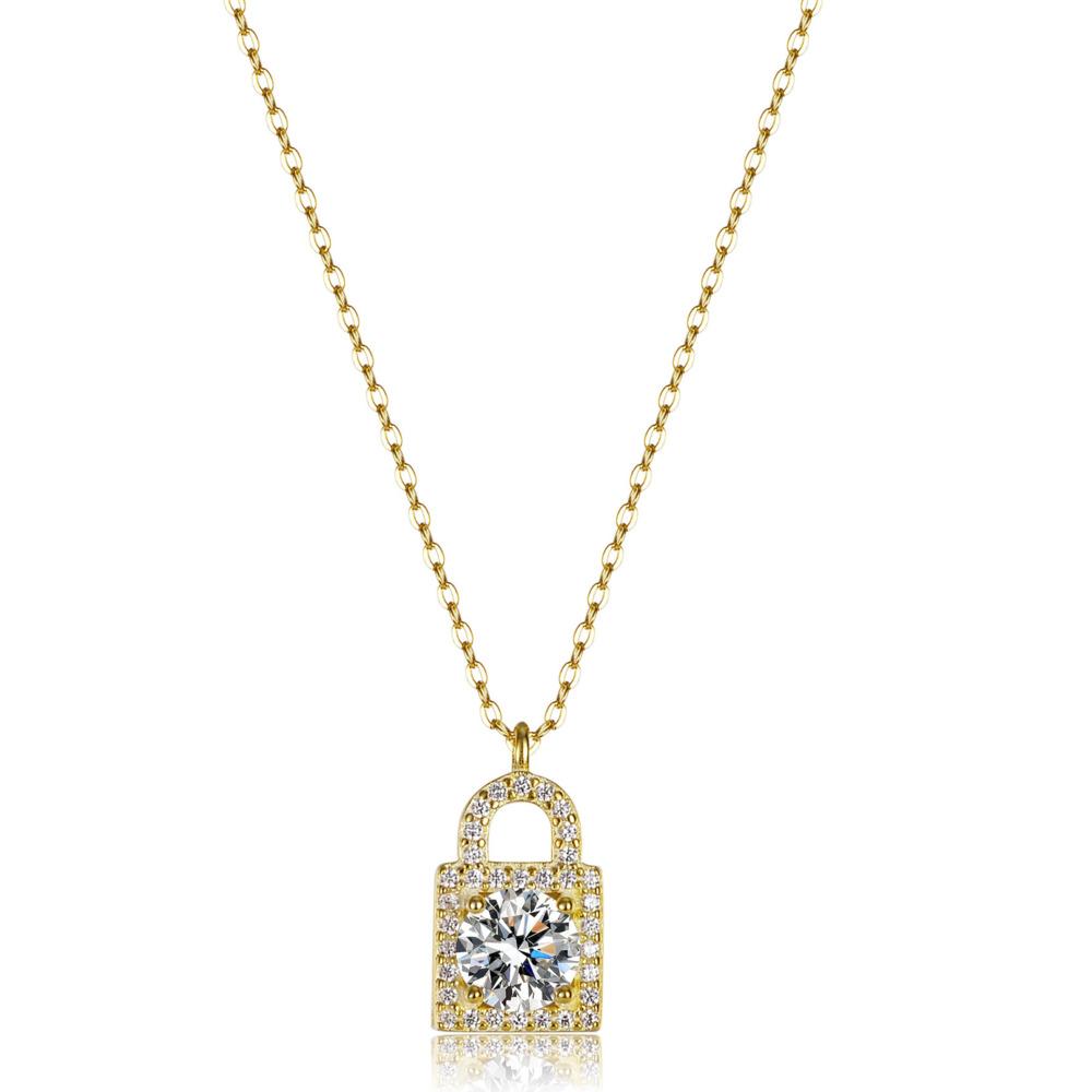 1 Karat Runder Moissanit Schloss Anhänger Halskette S925 Silberkette für den täglichen Gebrauch D VVS1 Feiner Schmuck