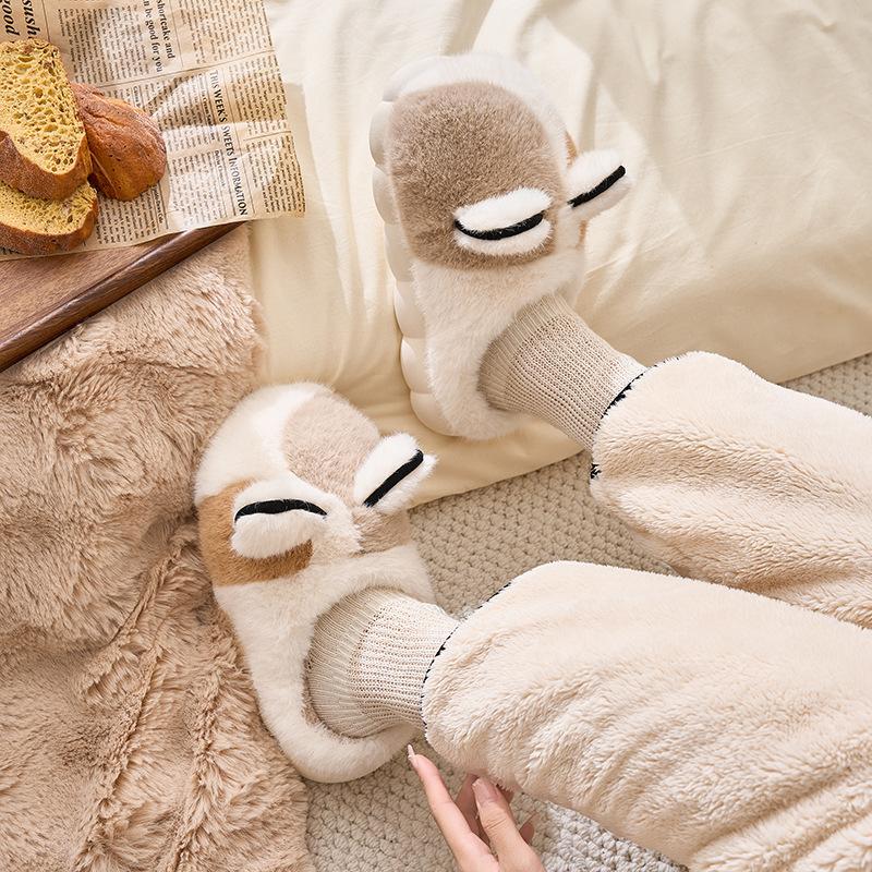 Cute cotton slippers winter velvet warm home use non-slip thickened outer wear couple cotton drag winter