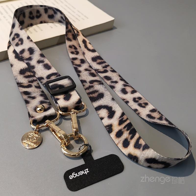 Fashion leopard print painted mobile phone lanyard crossbody can carry long ins women's outdoor mobile phone strap rope wide version cloth