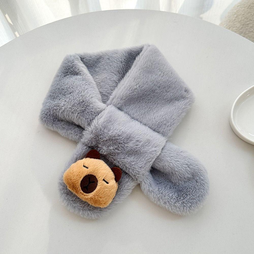 Solid Color Capybara Plush Scarf Winter Neckerchief Wrap New Children's Cross Scarf  Kids