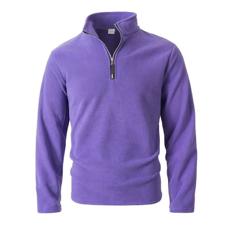 Men S Stand Collar Half Zip Fleece Sweatshirt Solid Color Long Sleeve Casual
