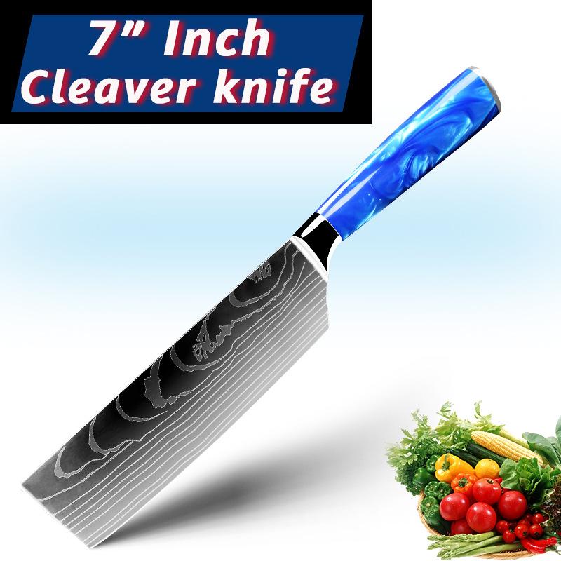 10pcs Stainless Steel Knife Set Blue Resin Handle Chef's Knife Kitchen Knife Japanese Knife Peel Knife
