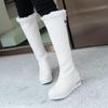 Marke Winter Warm Schnee Stiefel Frauen Schuhe Wasserdichte Leder Pelz Plüsch Keile Knie Hohe Stiefel Schwarz Weiß Damen Schuhe Bequem