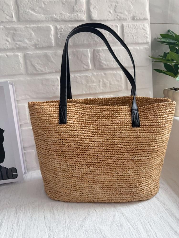 Minimalistische handgefertigte Häkel-Lafite-Gras-Schultertasche für Damen, lässige Strandtasche für den Meeresurlaub, gewebte Handtasche, Reisesporttaschen