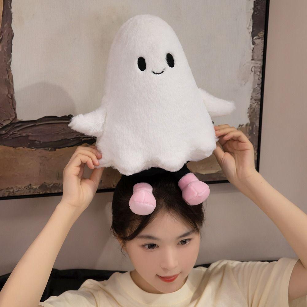 Cuscino Peluche Gatto Bianco Stile Halloween Bambola Peluche Gatto Nero Cotone PP Decorazione per la Casa