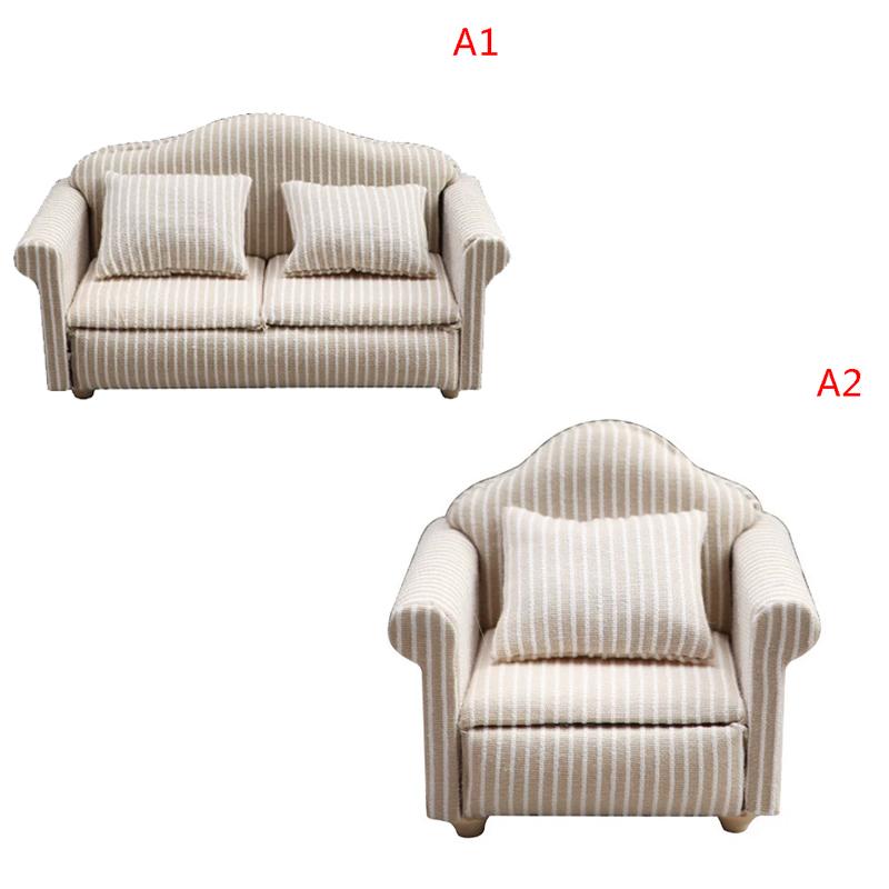 1:12 Mini Furniture Sofa With Pillow For Dollhouse Kids Pretend Play Diy Decor