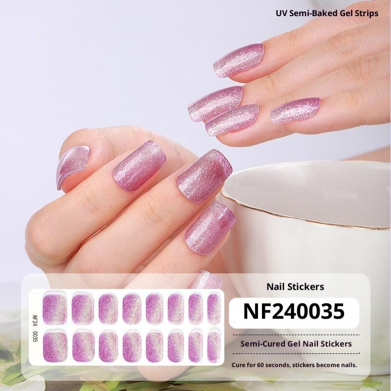 New Semi-cured Gel Nail Stickers, 16-finger Cat Eye Glitter UV Nail Stickers, Cured Under A UV Lamp.