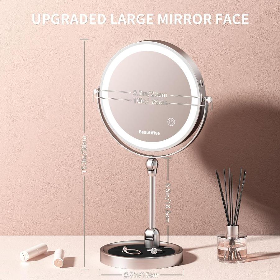 

9 Зеркало для макияжа с подсветкой 12X 1X Зеркало с увеличением и подсветкой с регулируемым углом наклона 3 цвета с регулируемой яркостью 360° вращающееся перезаряжаемое двойное United States