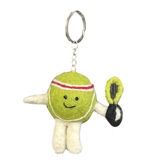 

Handmade Wool Felt Tennis Keychain Cute Tennis Ball And Racket Charm with Smile Face Sporty Bag Accessory Gift tennis