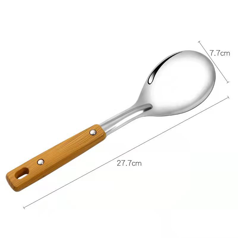 Kitchen Tool Wood Grain Handle Stainless Steel Pot Spatula Soup Heat Insulation Frying Spatula Colander Insulated Kitchenware