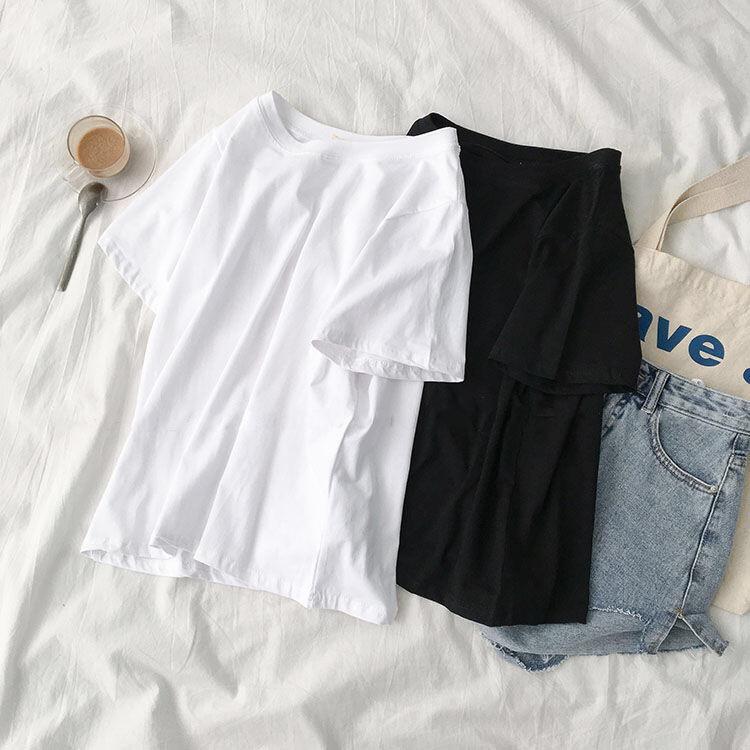 

2021 Women s Loose White Short Sleeve Round Neck T-shirt - Summer Style L білий