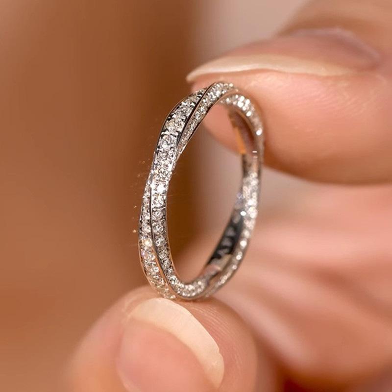Ladies  Interwoven Ring, Double Row Inlaid Transparent Cubic Zirconia, Stackable Eye-catching Jewelry, Suitable for Daily Wear, Birthday Gift no. 6
