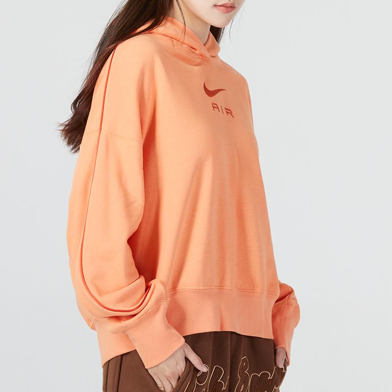 Nike Wns Air Flc Hoodie Logo Embroidered Sports Casual Long Sleeve Sweatshirt Women Hoodies Orange DQ6916-871