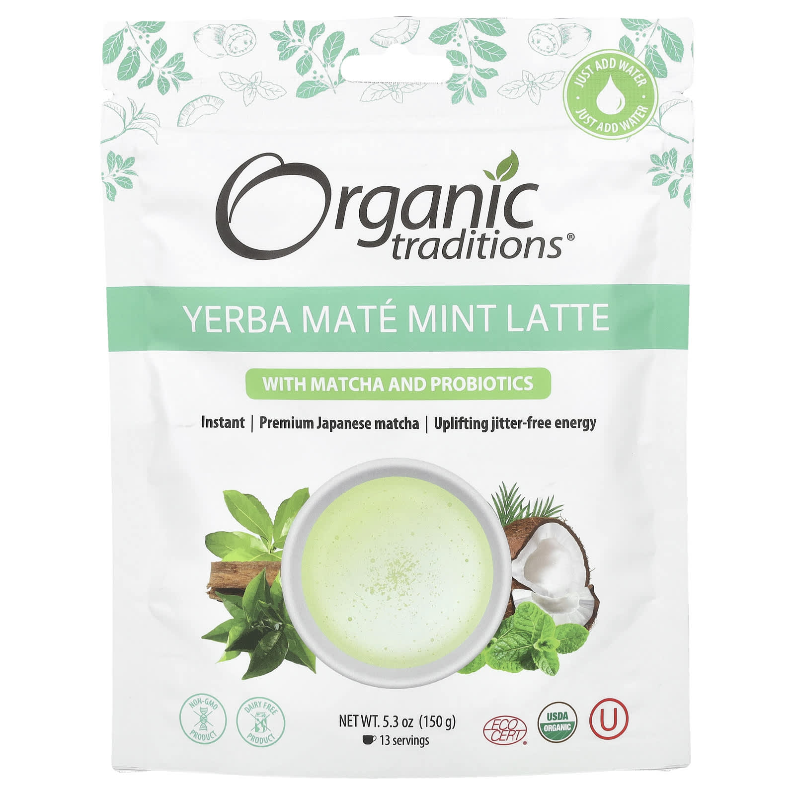 

Yerba Mate Mint Latte with Matcha and Probiotics, 150G (5.3Oz)
