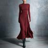 Fall New Women's Dresses Solid Color Elegant Wrap Long Dress with Embellishments Long Sleeve