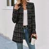 Plaid Pattern Open Front Jacket, Versatile Long Sleeve Outwear for Fall & Winter, Women's Clothing