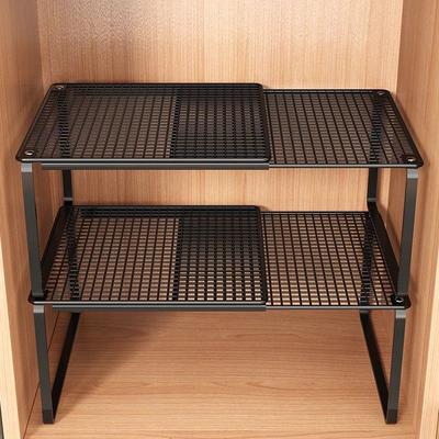 Multi-Layer Stackable Telescopic Storage Rack, Vertical Space Storage Rack, High Load-Bearing Layered Metal Shelf, Carbon Steel