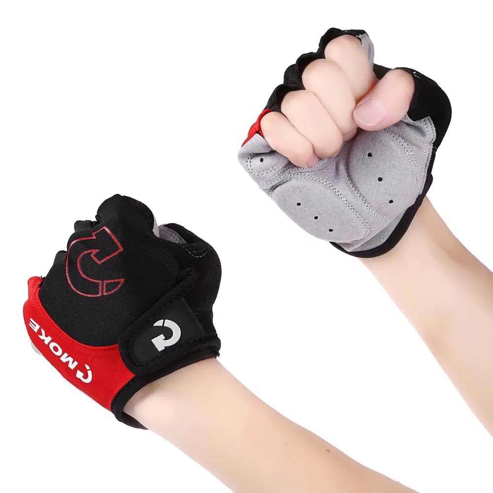 zmart Cycling Half Large Gloves, Red, Large, Fingerless, Cushion, Red,