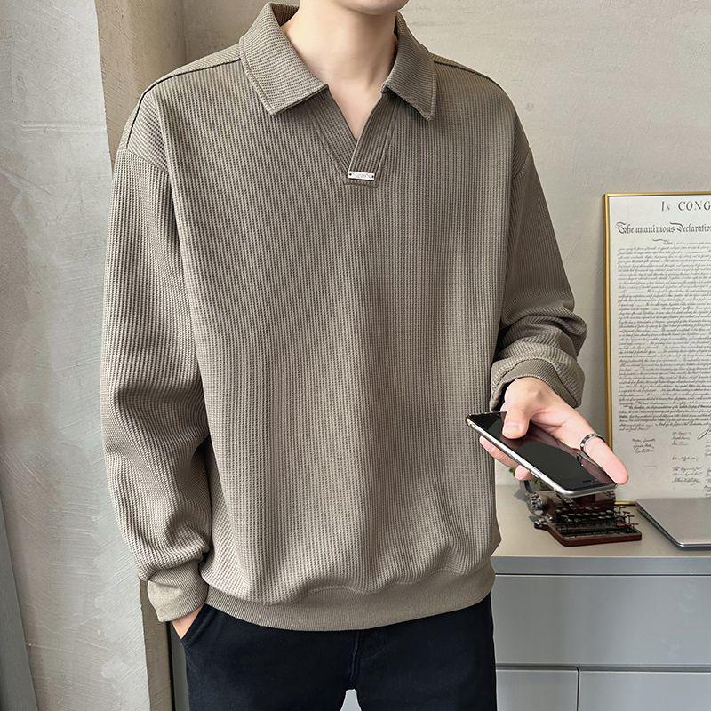 Men's Trendy V-Neck Fleece-Lined Polo Sweatshirt - Autumn/Winter 2025 Collection
