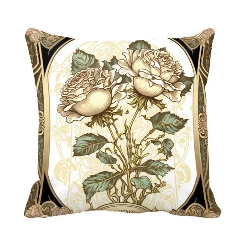 Vintage Botanical Rabbit D Pillow Cover William Morris Style Floral Print Polyester Cushion Case Dark Green Forest Themed Hom 45x45cm