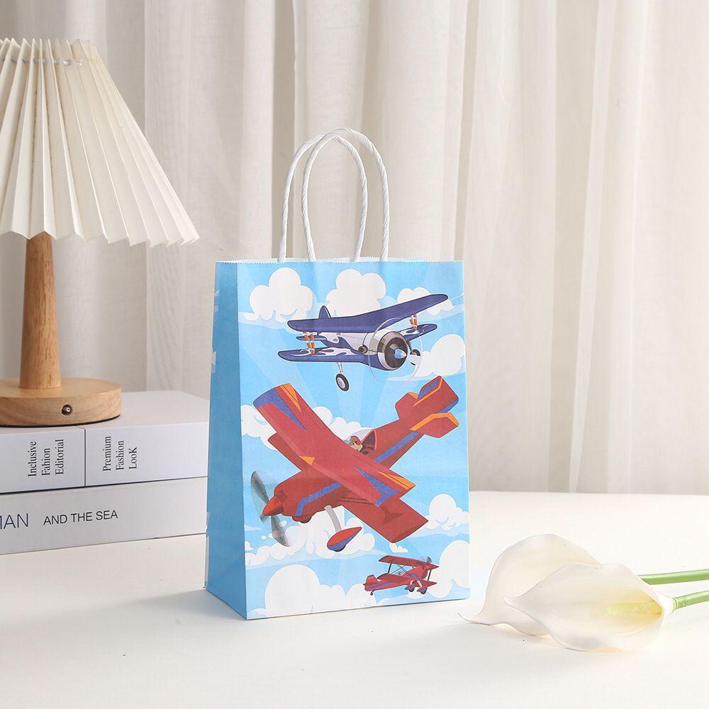 12/30pcs Airplane Party Favor Gift Bags Kraft Paper Tote Bags for Kids Birthday Gift Packaging Shopping Bags