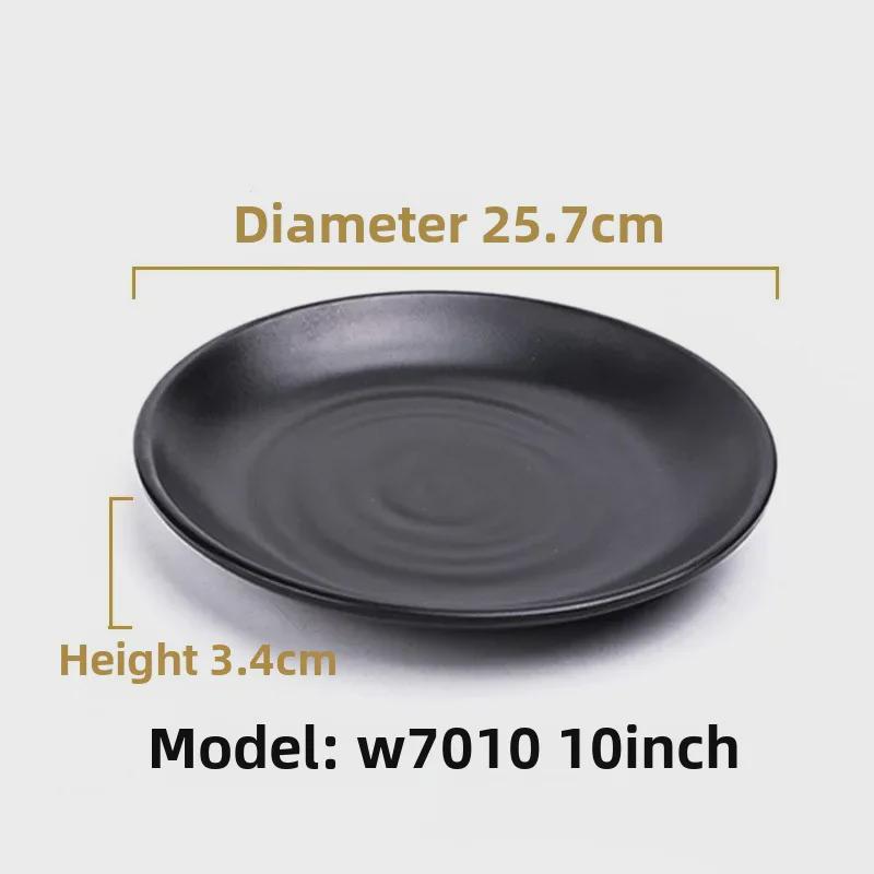 Melamine Black Tableware: Imitation Porcelain Plate for Cold Dishes, BBQ, Hot Pot, and Commercial Use.