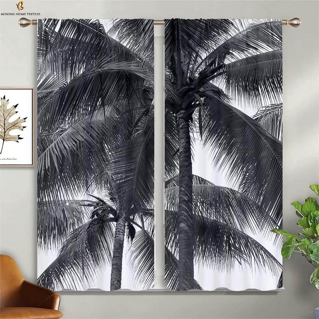 Seaside Scenery Decorative Curtains Beach Coconut Trees Blue Sky Sunset Sea View Room Living Balcony Printed Made Of Polyester Window Treatment