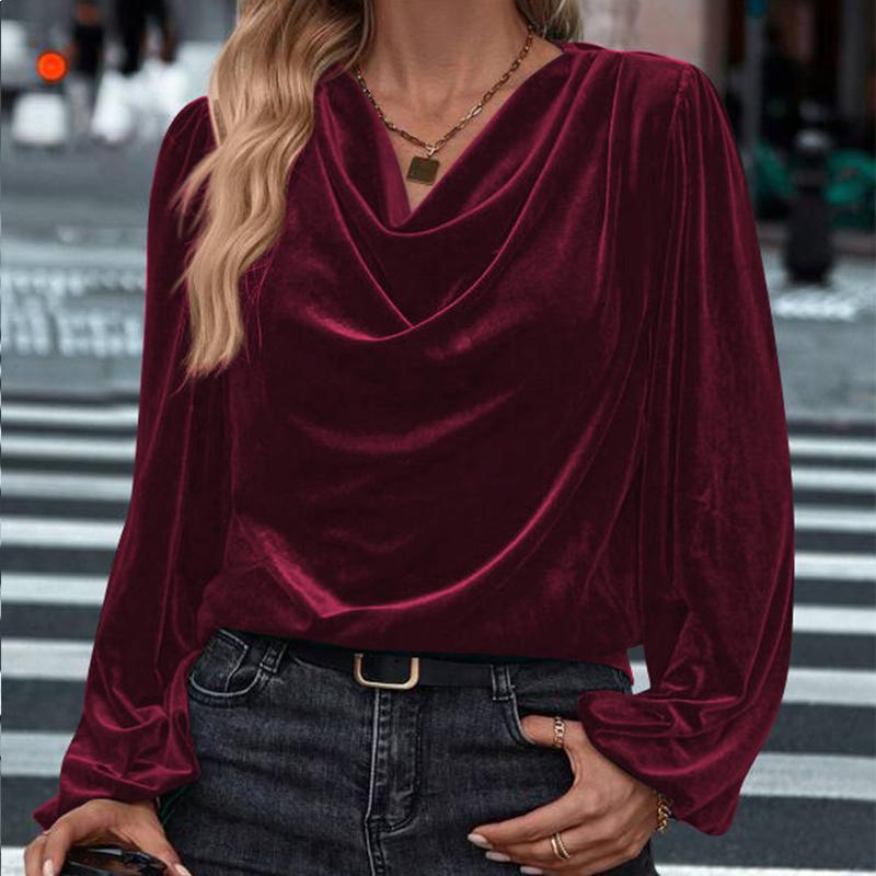 Women's Cowl Neck Fleece Top Long Sleeve Soft Cozy Pullover Winter Loungewear Tunic