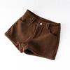 Unisex Spring Khaki Corduroy High-Waist Wide-Leg Shorts - Slimming Coffee Color, Single Button Closure