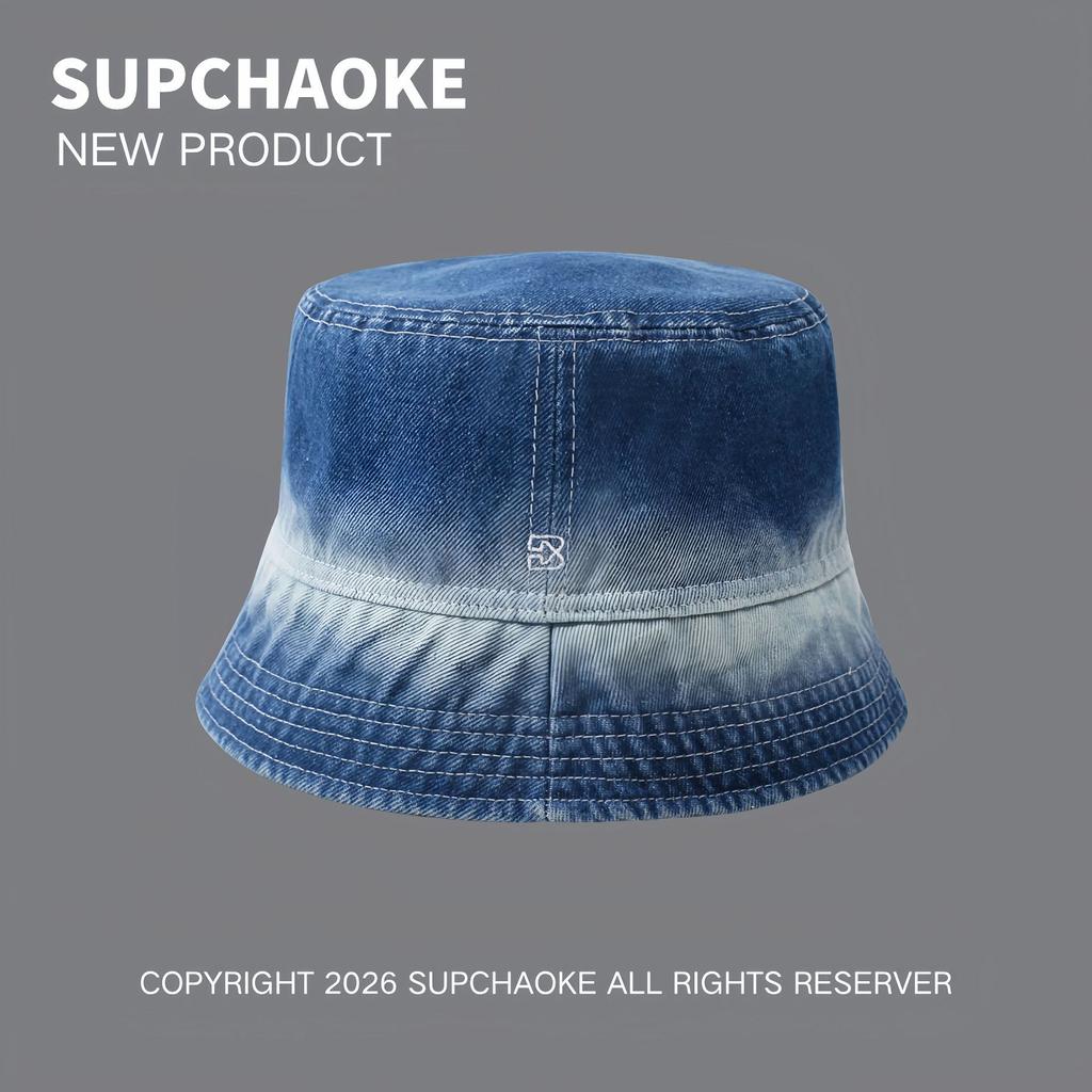 Denim Gradient Color Fisherman Hat Sunshade Flat Top Bucket Hat Men's and Women's Hat