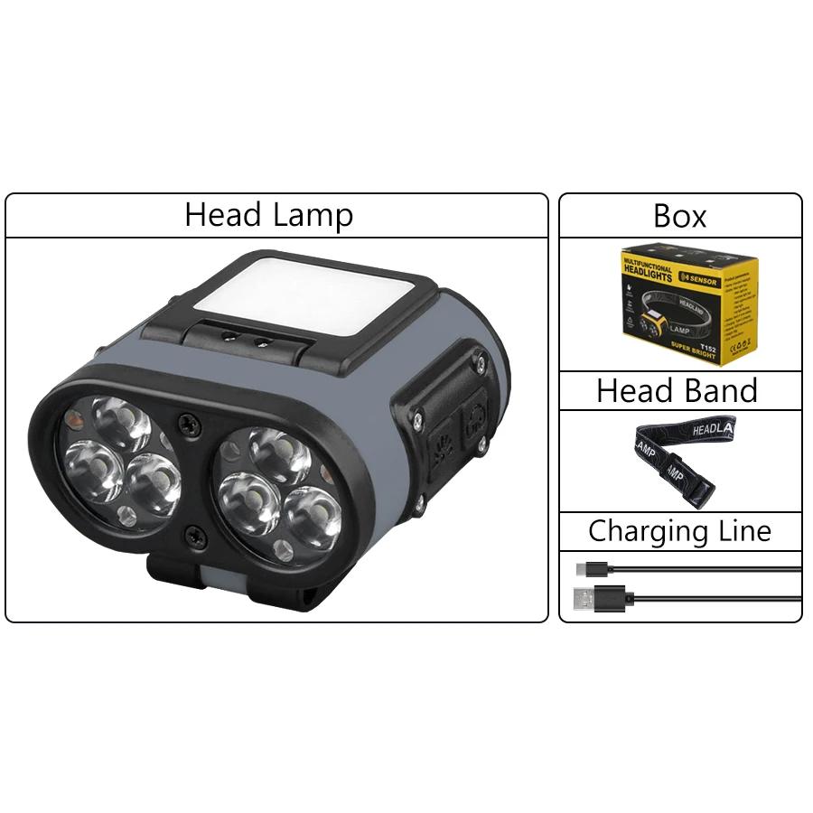Motion Sensor Headlight TYPE-C Rechageable Led Strong Light Headlamp Portable Fishing Camping Outdoor Head Lamp Work Flashlight