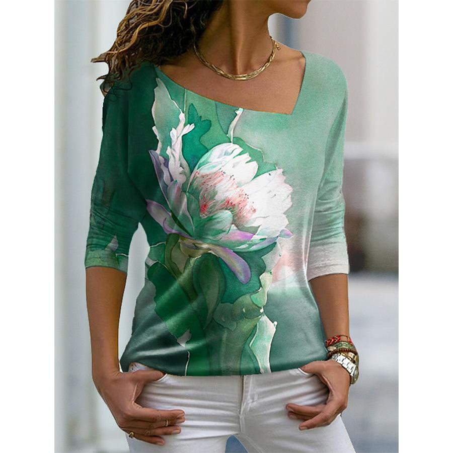 Лотос Открытый градиентный узор цвета Повседневная женская блузка V-образный вырез — фото 3