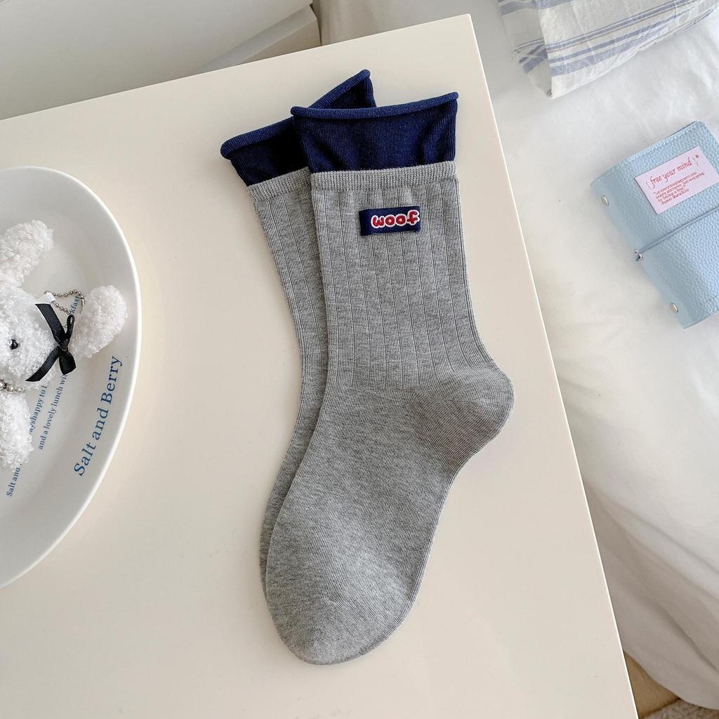 Socks Girls Autumn Cute Dog Healing Striped Mid-Tube Socks Piled Up Socks Preppy Style Long Socks