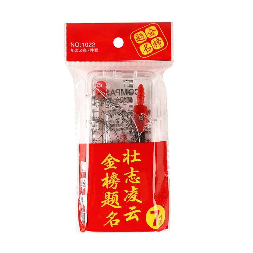 

7PCS/Set Portable Plastic Ruler Compasses Set Eraser Transparent Protractor Straight Ruler Set Square Measuring Ruler Students