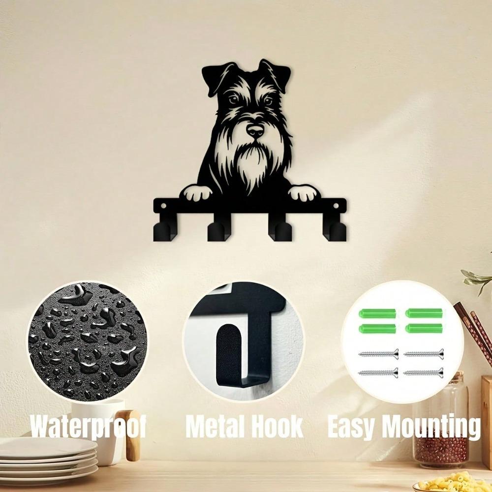 Cute Schnauzer Key Holder, Heavy Duty Metal Wall Mounted Rack with Hooks, Space Saving for Kitchen Office Bathroom Porch, Perfect Gift for Pet Lovers