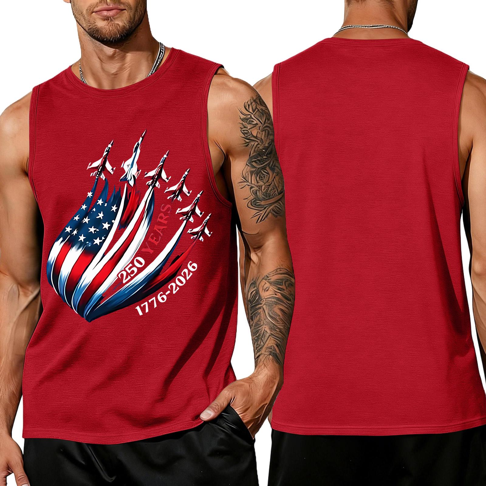

Men s Loose Fit Sleeveless Tank Top Casual Summer Daily Wear Lightweight Breathable Fabric American Flag Graphic Print L червоний