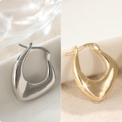 Simple  Silvery and Golden Plated Irregular Hoop Earrings Women Classic Versatile Daily Party Jewelry Accessories Crafts