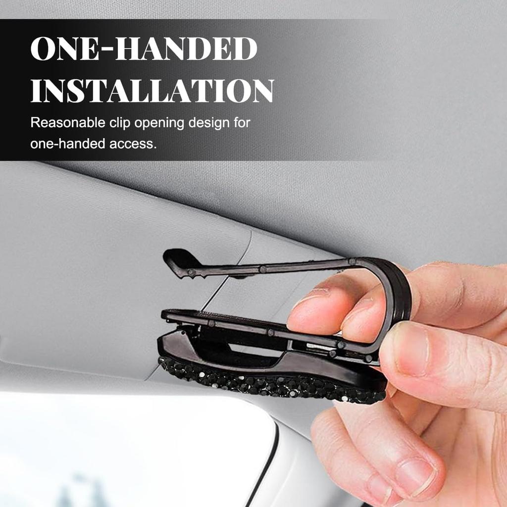 2 PCS Car Sun Visor Glasses Holder, Fashion Bling Car Eyeglasses Sunglasses Hanger for Women Girls, Glasses Holder Clip Hanger Mount with Ticket Card