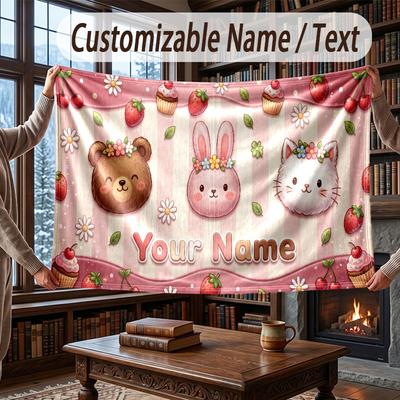 Celebration Theme Throw Blanket Custom Name Text Personalized Blanket Soft Cozy Blanket for Home Sofa Bed