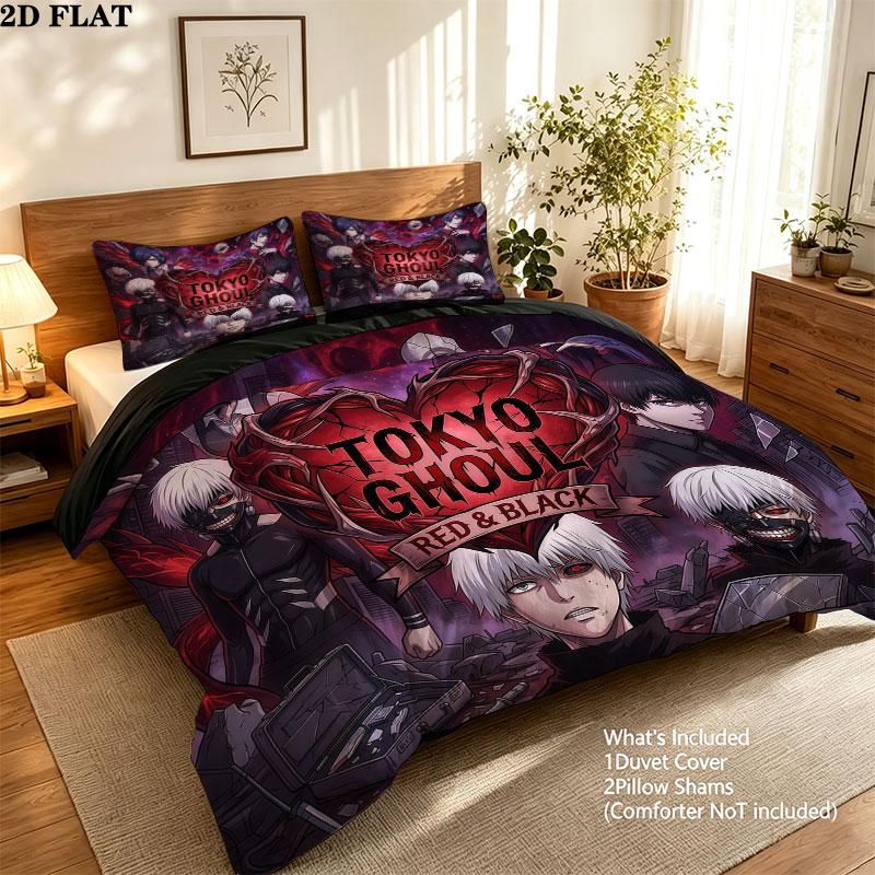 Tokyo Ghoul Vzor Povlečení Sada Prošívaných Dek Quilt Cover Povlak na Polštář Domácí Narozeninový Dárek(1 * povlak na peřinu + 2 * povlak na polštář, bez jádra)