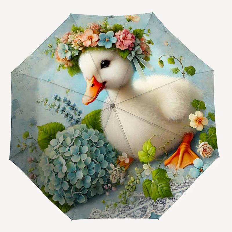 1PC Duckling Flowers Umbrella-8-Rib Reinforced Portable Folding Travel Suitable for All Seasons Outdoor Daily Use-H0324