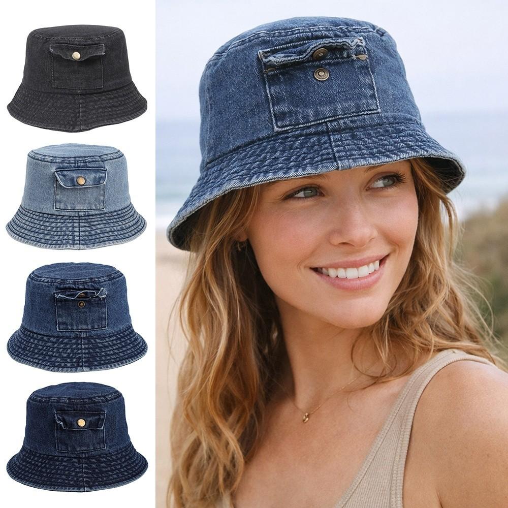High Quality Cotton Denim Bucket Hat Breathable Sun Protection Fisherman Hat Casual Sunhat Unisex