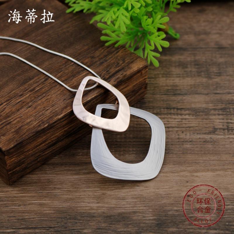 New Hollow Geometric Square Snake Chain Long Pendant Women's Simple Irregular Hollow Square Long Necklace